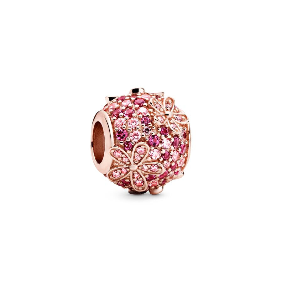 Gold plated Pink Flowers Charm Bead Fit Original Pandora Bracelet DIY Jewelry MZ161