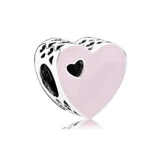 Pink Heart Charm Bead Fit Original 925 Sterling Silver Pandora Bracelet DIY Women Jewelry SS1654