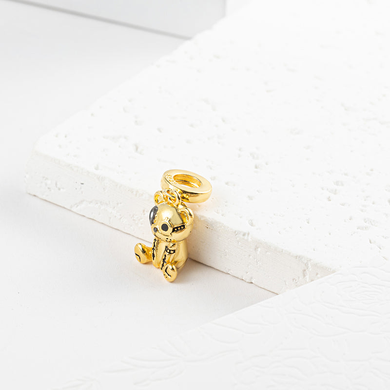 Gold plated Bear Charm Bead Fit Original Pandora Bracelet DIY Jewelry DZ1655