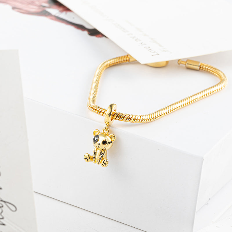 Gold plated Bear Charm Bead Fit Original Pandora Bracelet DIY Jewelry DZ1655