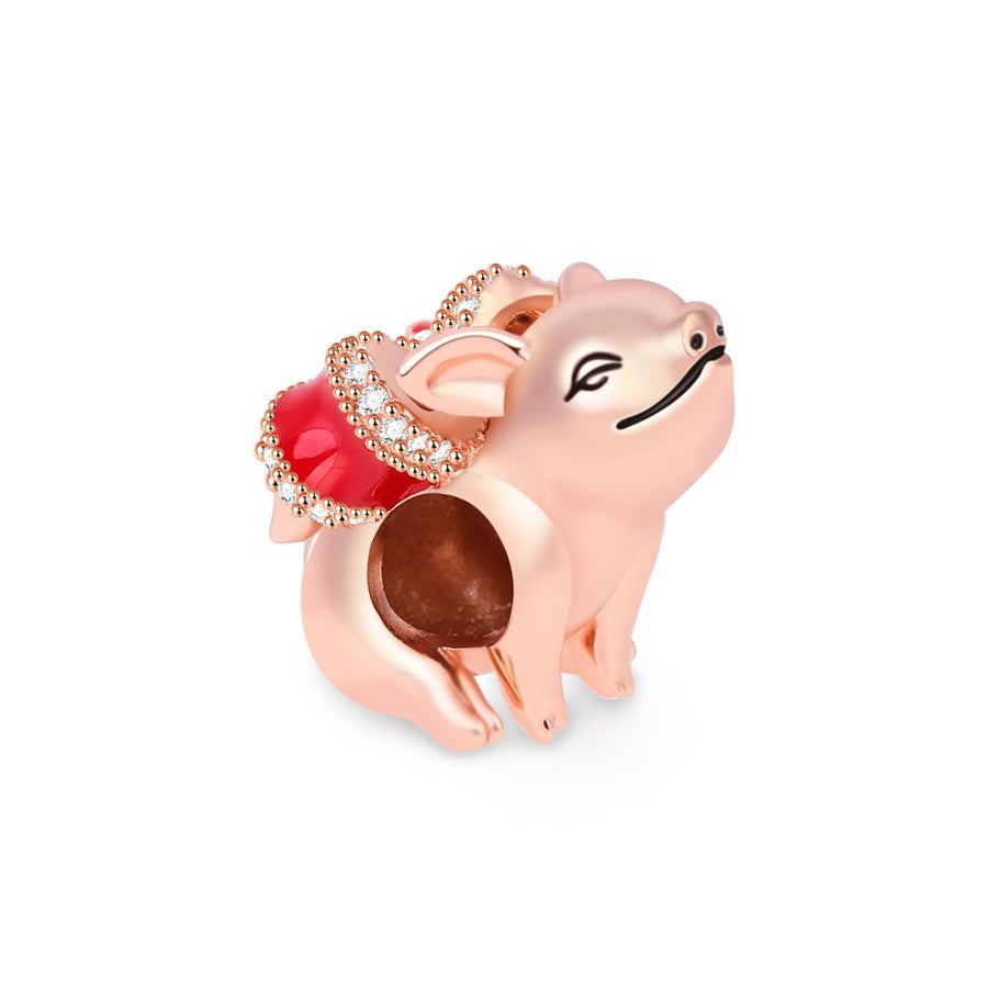 Rose Gold Lucky Pig Charm Bead Fit Original Pandora Silver 925 Bracelet DIY Jewelry MZ1698