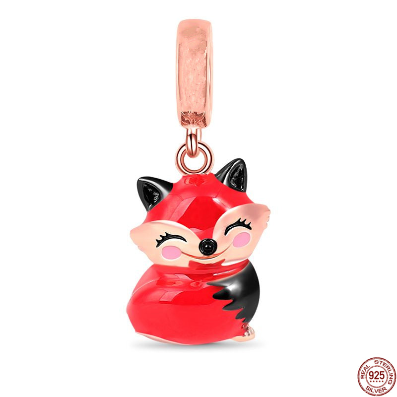 Rose Gold Plated Dangle Fox Charm Beads Fit Original Pandora 925 Sterling Silver DIY Jewelry MD1715