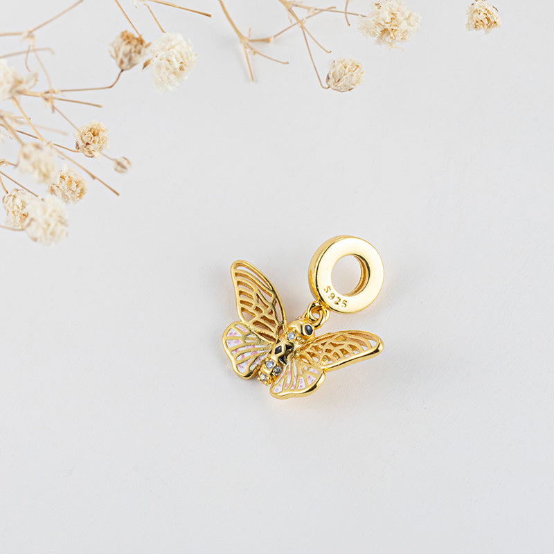 Gold plated Butterfly Charm Bead Fit Original Pandora Bracelet DIY Jewelry DZ1720