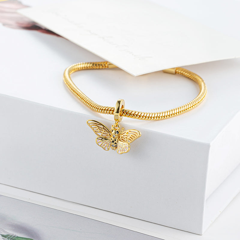 Gold plated Butterfly Charm Bead Fit Original Pandora Bracelet DIY Jewelry DZ1720