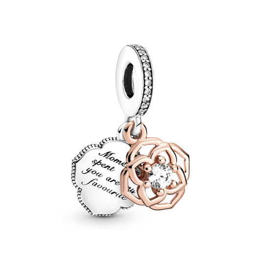 Rose Gold Plated Dangle Charm Beads Fit Original Pandora 925 Sterling Silver DIY Jewelry MD1758