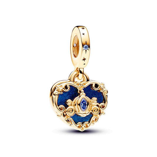 Gold plated Deep Blue Heart Charm Bead Fit Original Pandora Bracelet DIY Jewelry DZ1776