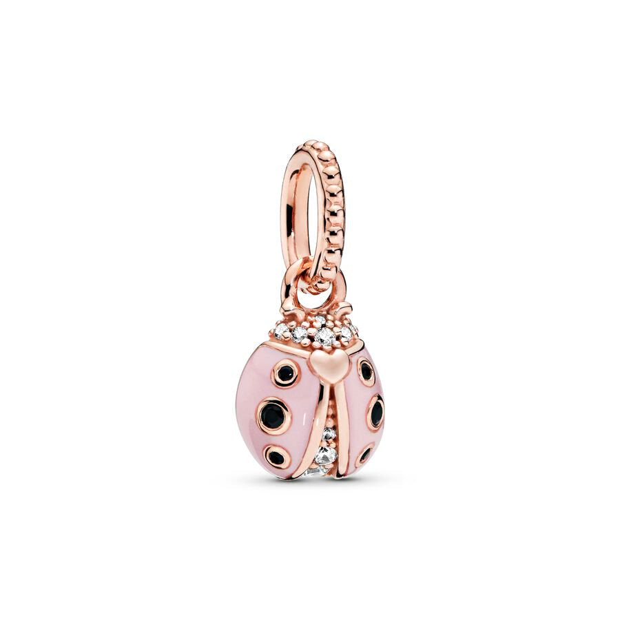 Rose Gold Plated Dangle Ladybug Charm Beads Fit Original Pandora 925 Sterling Silver DIY Jewelry MD179