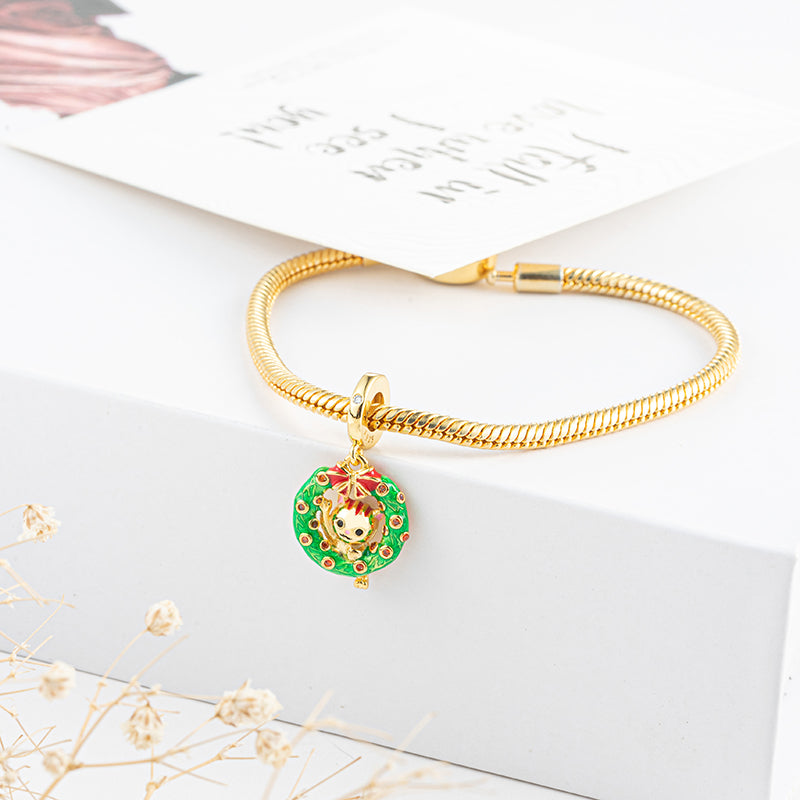 Gold plated Christmas cat Charm Bead Fit Original Pandora Bracelet DIY Jewelry DZ1809