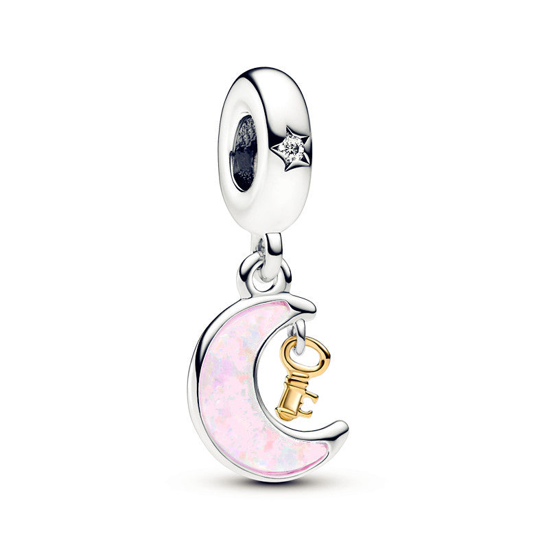 Pink Moon Charm Bead Fit Original 925 Sterling Silver Pandora Bracelet DIY Women Jewelry SS1820