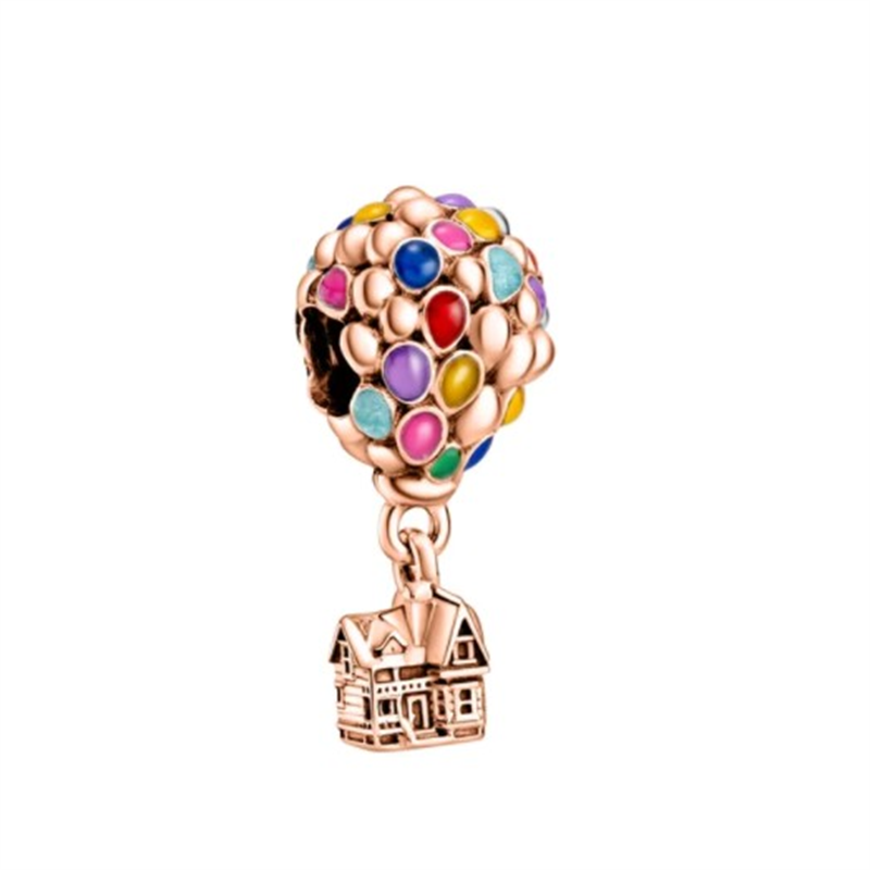 Rose Gold Plated Dangle Hot Air Balloon Charm Beads Fit Original Pandora 925 Sterling Silver DIY Jewelry MD1827