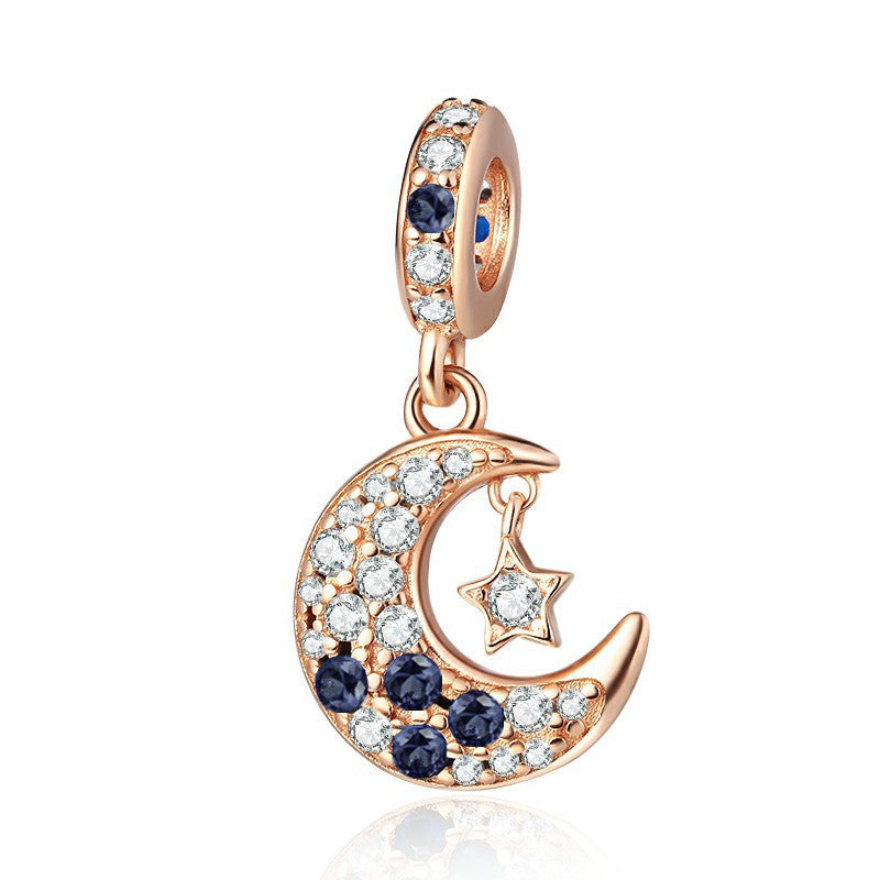 Rose Gold Plated Dangle Moon Charm Beads Fit Original Pandora 925 Sterling Silver DIY Jewelry MD1853