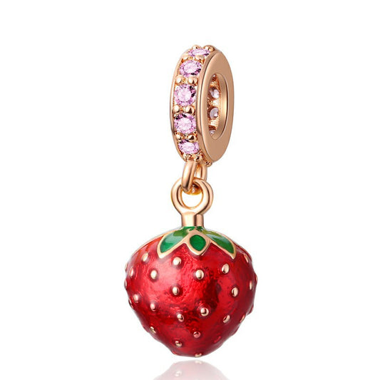 Rose Gold Plated Dangle Strawberry Charm Beads Fit Original Pandora 925 Sterling Silver DIY Jewelry MD1871