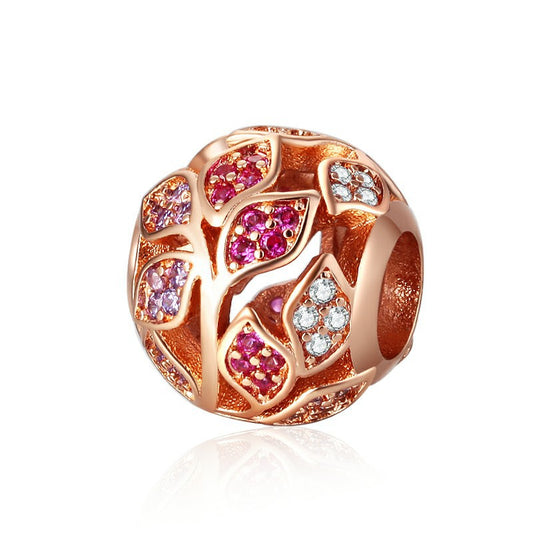 Rose Gold Spherical Charm Bead Fit Original Pandora Silver 925 Bracelet DIY Jewelry MZ1908