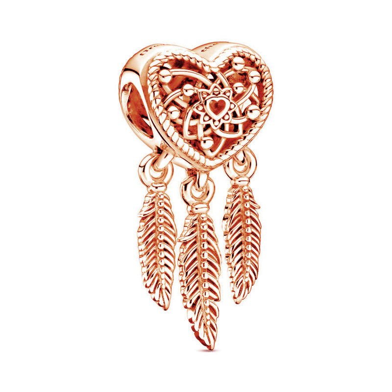 Rose Gold Plated Dangle Dream Catcher Charm Beads Fit Original Pandora 925 Sterling Silver DIY Jewelry MD1920