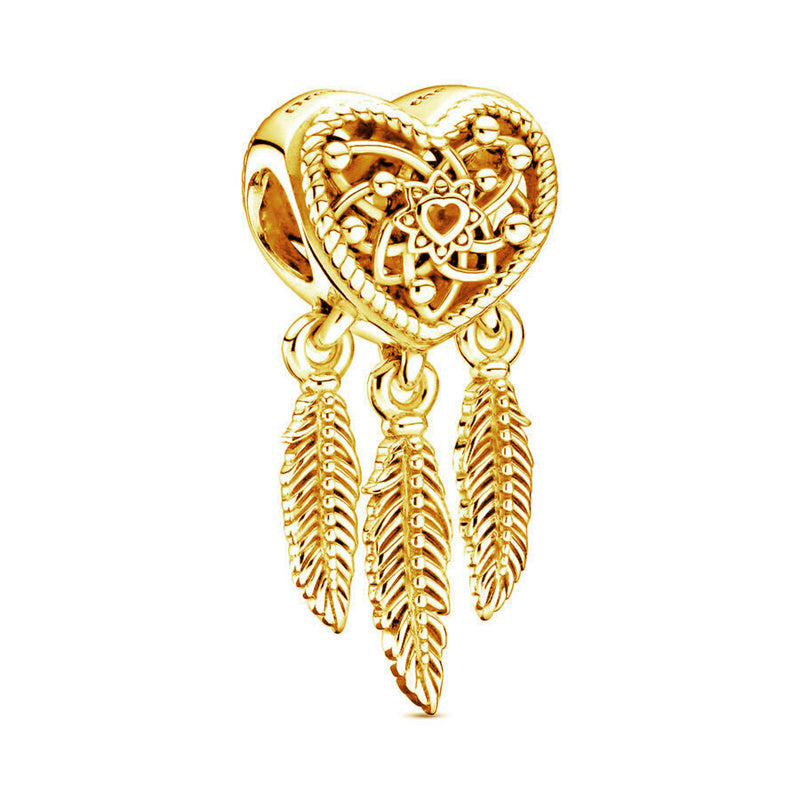 Gold plated Dreamcatcher Charm Bead Fit Original Pandora Bracelet DIY Jewelry DZ1921