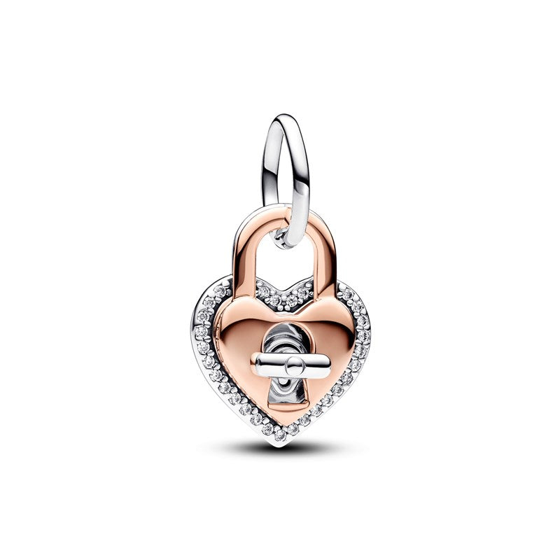 Rose Gold Plated Dangle Lock Charm Beads Fit Original Pandora 925 Sterling Silver DIY Jewelry MD1936