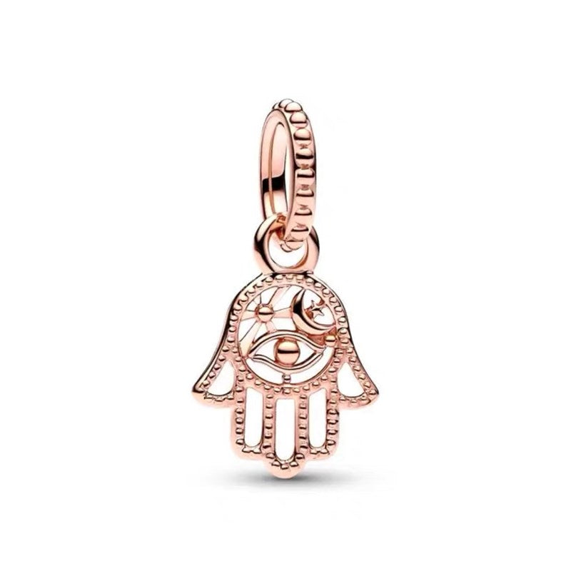 Rose Gold Plated Dangle Hamsa Hand Charm Beads Fit Original Pandora 925 Sterling Silver DIY Jewelry MD1967