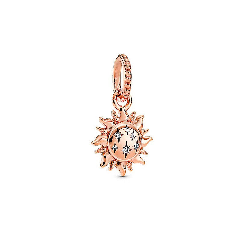 Rose Gold Plated Dangle Sun Charm Beads Fit Original Pandora 925 Sterling Silver DIY Jewelry MD1988