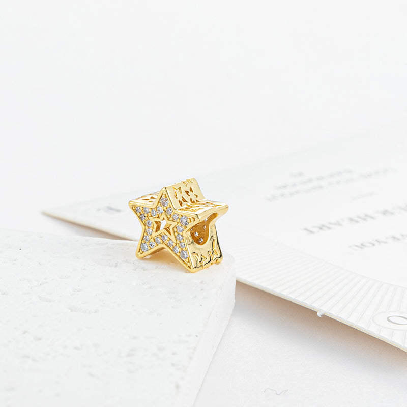 Gold Plated Series Star Charm Bead Fit Original Pandora 925 Sterling Silver Bracelet DIY Jewelry ZZ1992