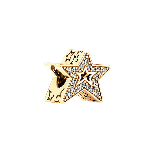 Gold Plated Series Star Charm Bead Fit Original Pandora 925 Sterling Silver Bracelet DIY Jewelry ZZ1992