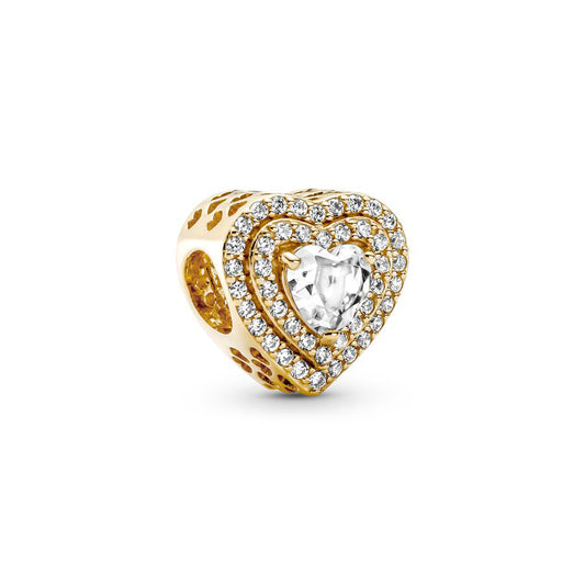 Gold Plated Series Heart Charm Bead Fit Original Pandora 925 Sterling Silver Bracelet DIY Jewelry ZZ200