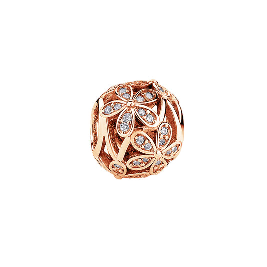 Rose Gold Flower Charm Bead Fit Original Pandora Silver 925 Bracelet DIY Jewelry MZ2110