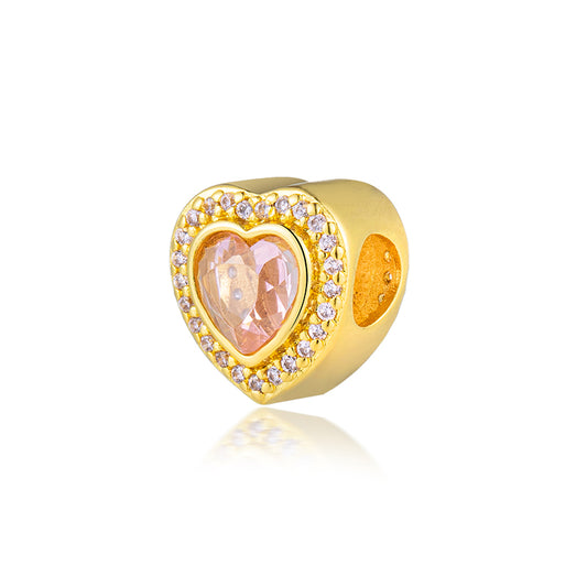 Gold Plated Series Heart Charm Bead Fit Original Pandora 925 Sterling Silver Bracelet DIY Jewelry ZZ2111