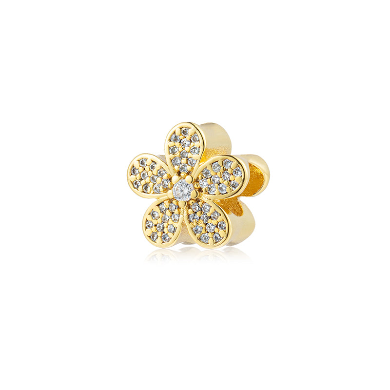 Gold Plated Series Petal Charm Bead Fit Original Pandora 925 Sterling Silver Bracelet DIY Jewelry ZZ2112