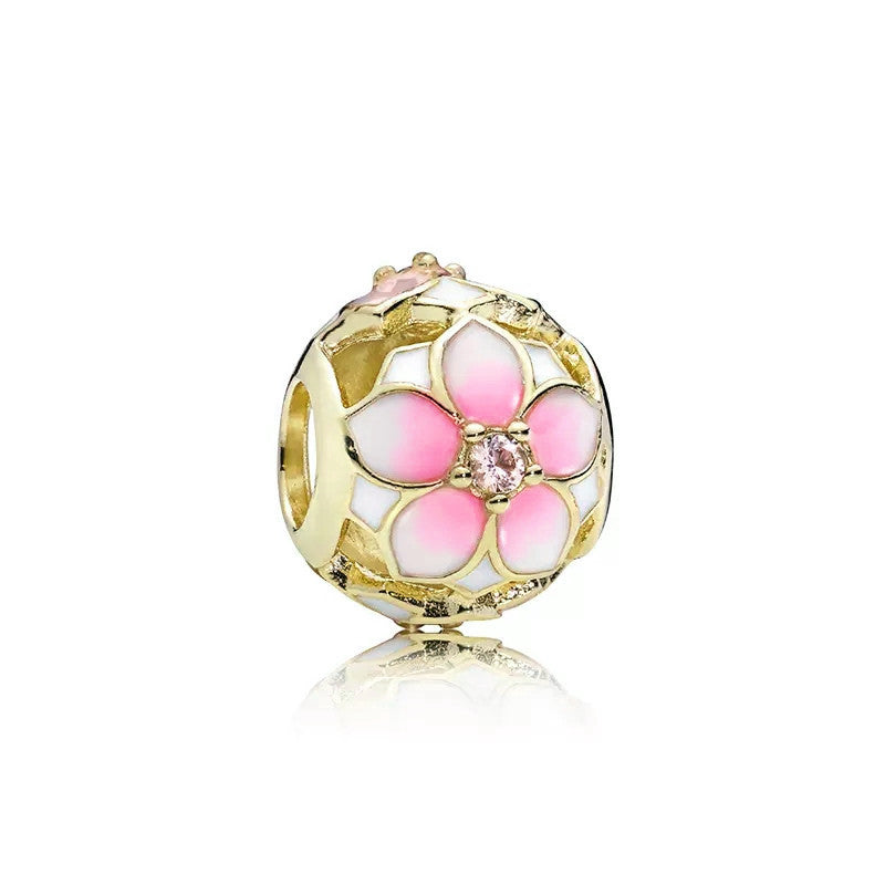 Gold Plated Series Petal Charm Bead Fit Original Pandora 925 Sterling Silver Bracelet DIY Jewelry ZZ2113