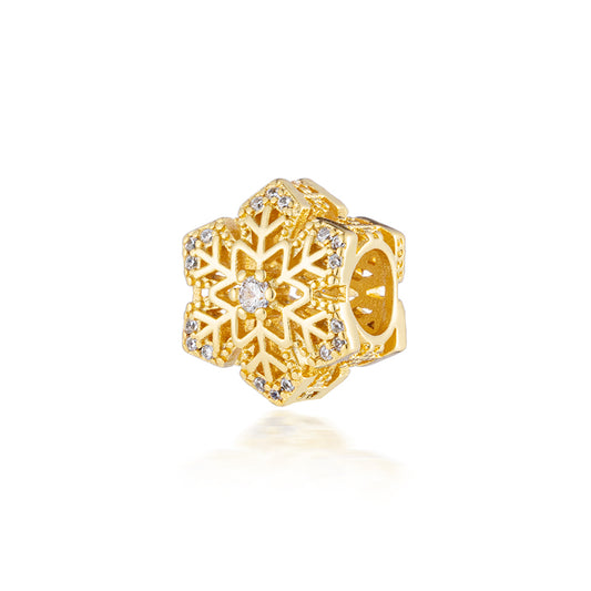 Gold Plated Series Snowflake Charm Bead Fit Original Pandora 925 Sterling Silver Bracelet DIY Jewelry ZZ2134