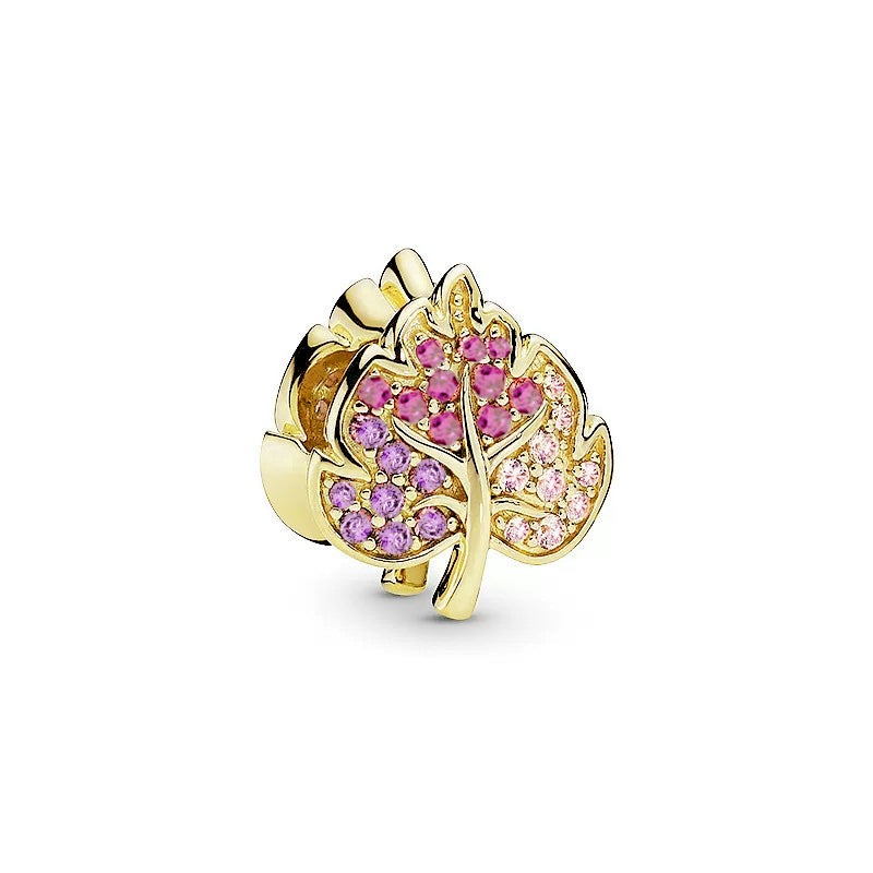 Gold Plated Series Leaf Charm Bead Fit Original Pandora 925 Sterling Silver Bracelet DIY Jewelry ZZ2135