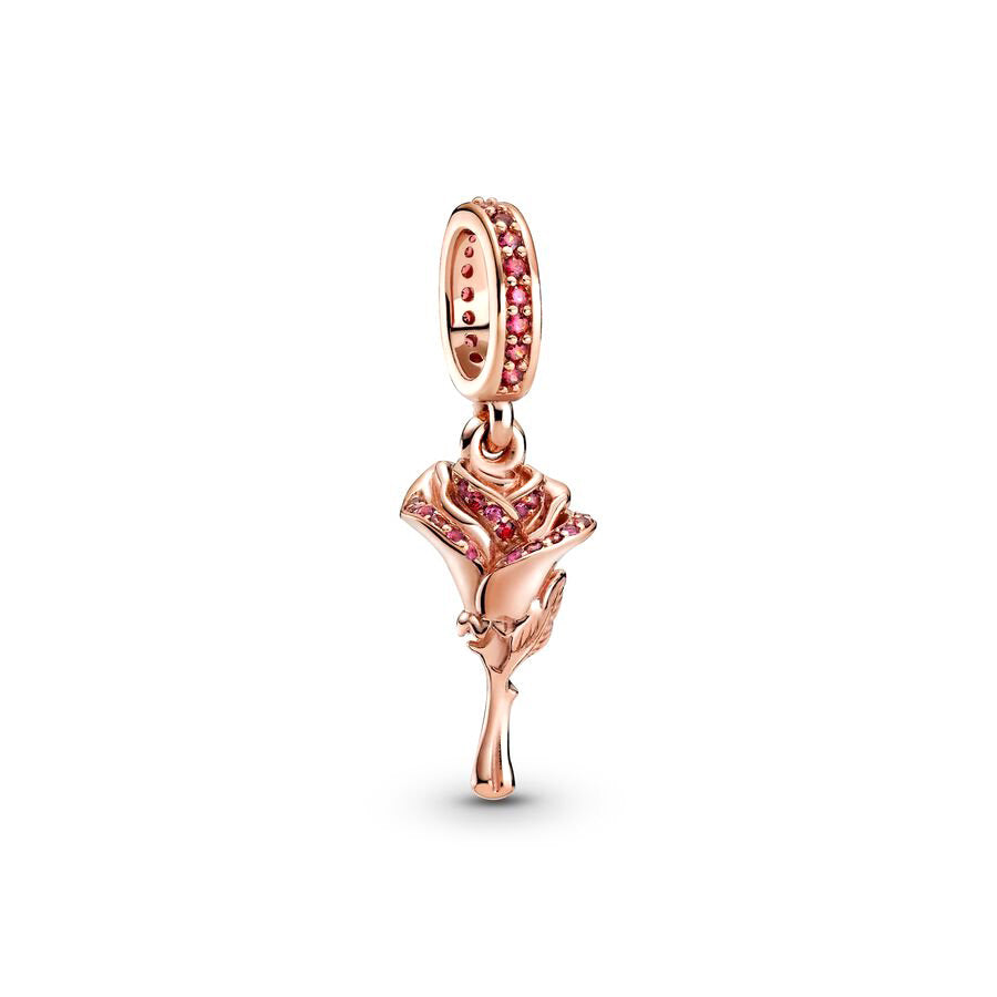 Rose Gold Plated Dangle Rose Charm Beads Fit Original Pandora 925 Sterling Silver DIY Jewelry MD220