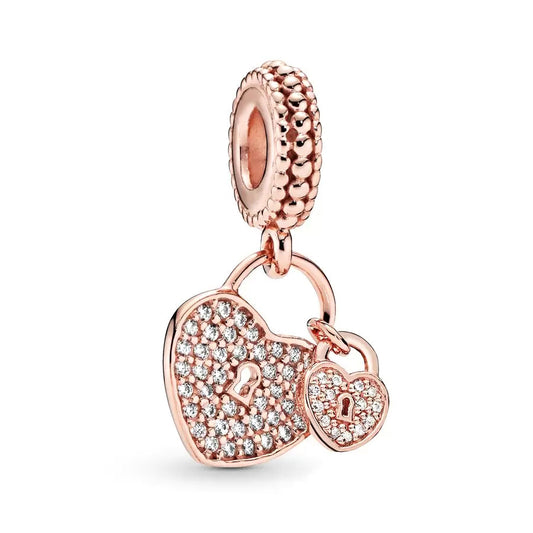 Rose Gold Plated Dangle Heart Charm Beads Fit Original Pandora 925 Sterling Silver DIY Jewelry MD221