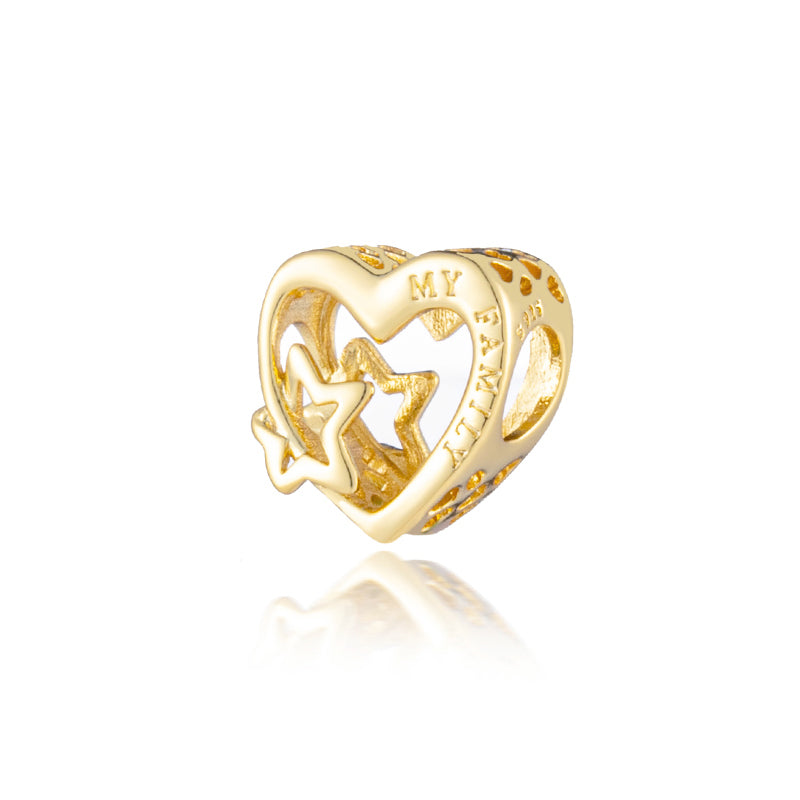 Gold Plated Series Heart Charm Bead Fit Original Pandora 925 Sterling Silver Bracelet DIY Jewelry ZZ2249