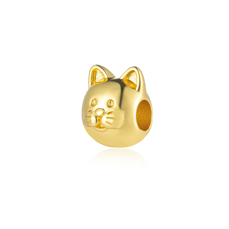 Gold Plated Series Cat Charm Bead Fit Original Pandora 925 Sterling Silver Bracelet DIY Jewelry ZZ2277