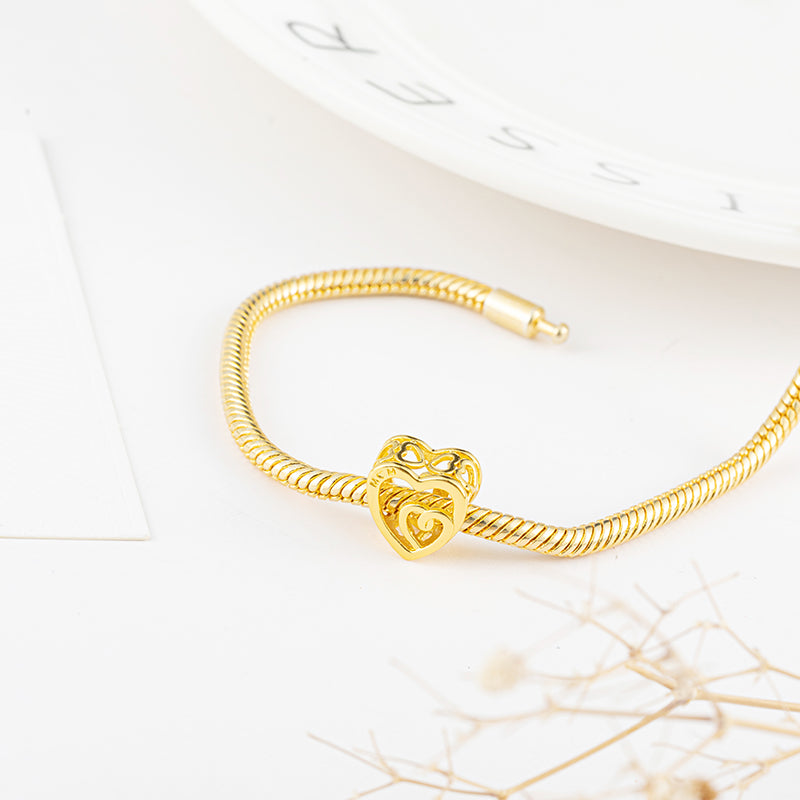 Gold Plated Series Heart Charm Bead Fit Original Pandora 925 Sterling Silver Bracelet DIY Jewelry ZZ2316