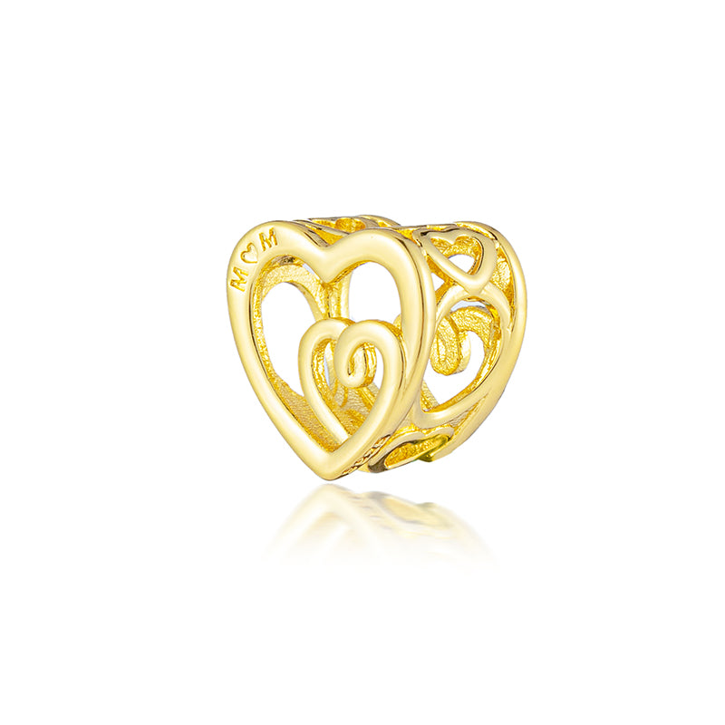 Gold Plated Series Heart Charm Bead Fit Original Pandora 925 Sterling Silver Bracelet DIY Jewelry ZZ2316