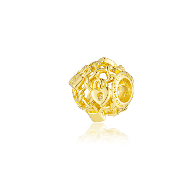 Gold Plated Series LOCKED IN YOU Charm Bead Fit Original Pandora 925 Sterling Silver Bracelet DIY Jewelry ZZ2317