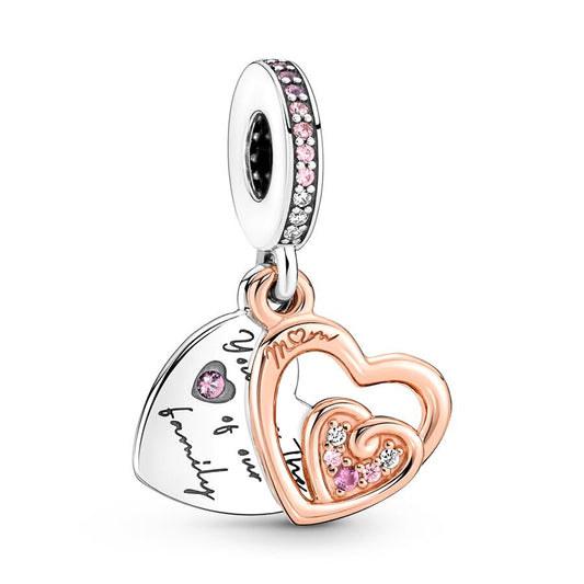 Rose Gold Plated Dangle Love Mom Charm Beads Fit Original Pandora 925 Sterling Silver DIY Jewelry MD234