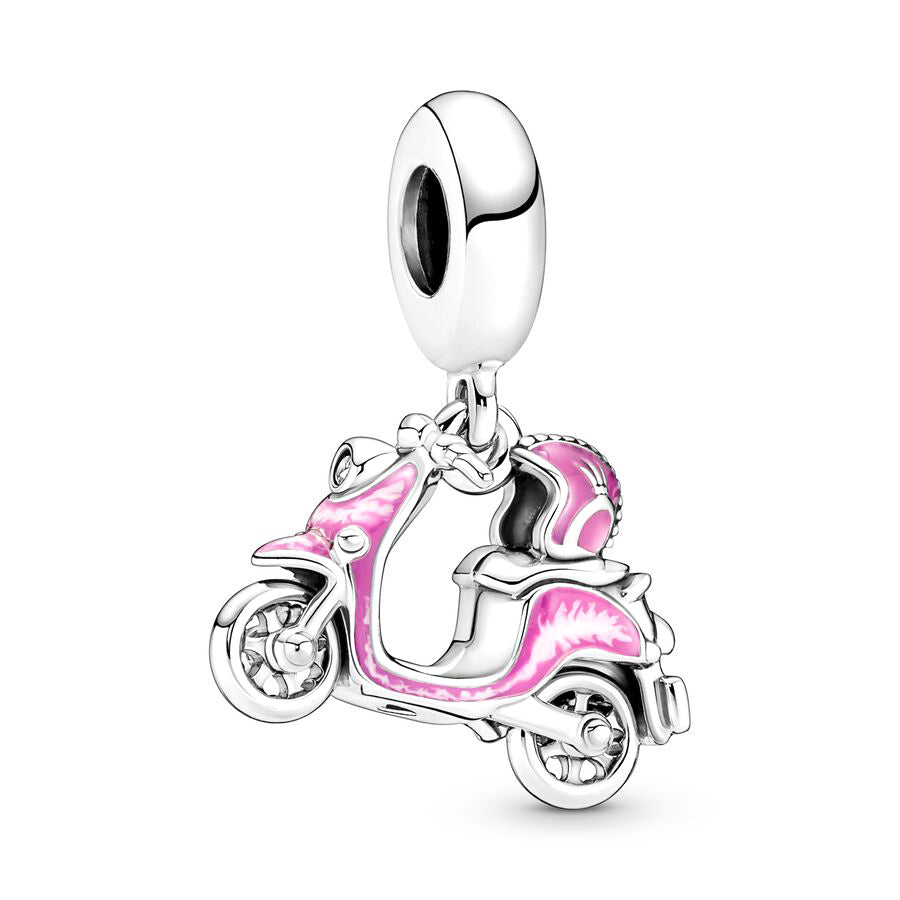 Pink Scooter Charm Bead Fit Original 925 Sterling Silver Pandora Bracelet DIY Women Jewelry Gift SS248