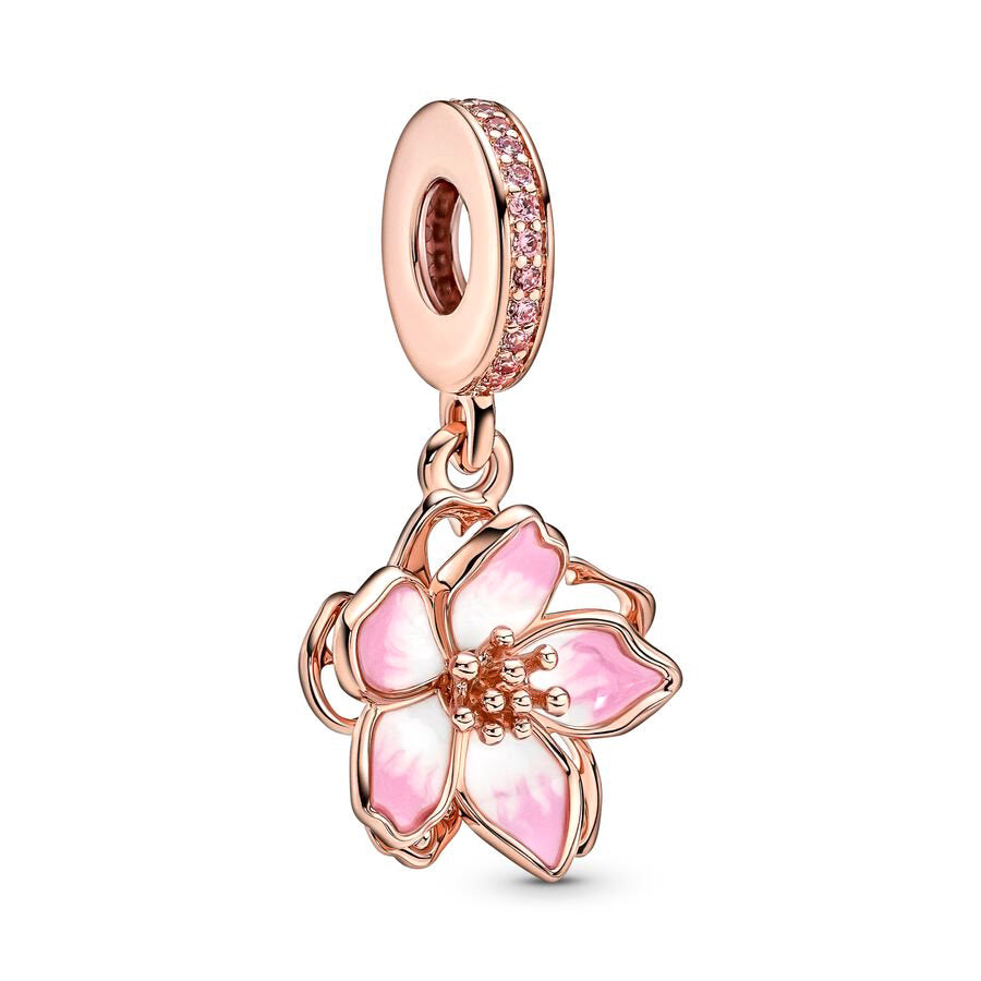 Rose Gold Plated Dangle Flower Charm Beads Fit Original Pandora 925 Sterling Silver DIY Jewelry MD262