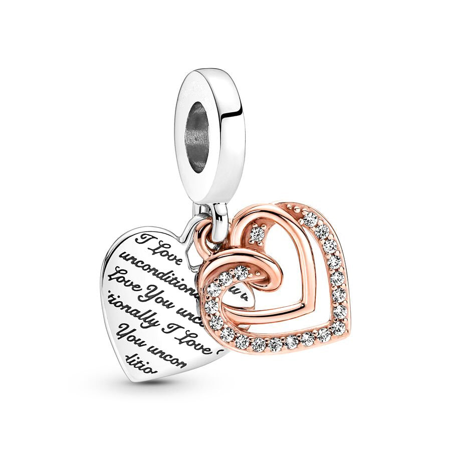 Rose Gold Plated Dangle Love Charm Beads Fit Original Pandora 925 Sterling Silver DIY Jewelry MD265