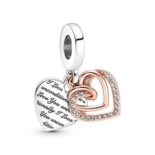 Rose Gold Plated Dangle Love Charm Beads Fit Original Pandora 925 Sterling Silver DIY Jewelry MD265