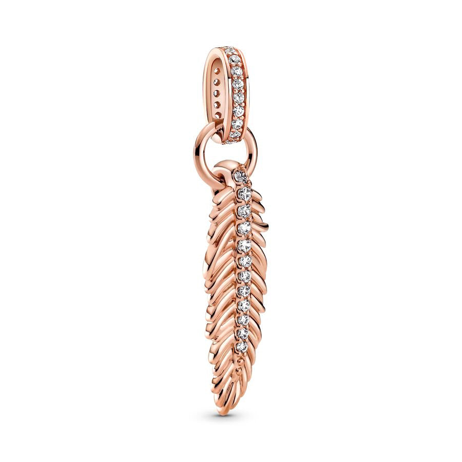 Rose Gold Plated Dangle Feather Charm Beads Fit Original Pandora 925 Sterling Silver DIY Jewelry MD276