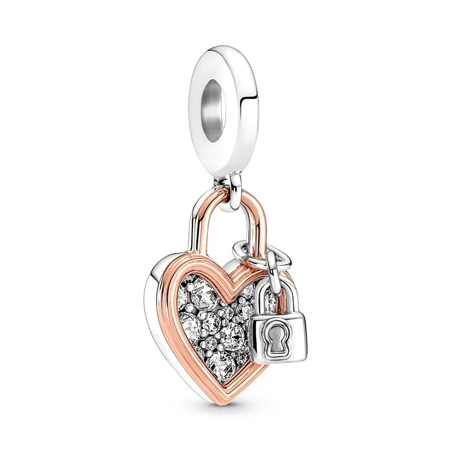 Rose Gold Plated Dangle Heart Charm Beads Fit Original Pandora 925 Sterling Silver DIY Jewelry MD281