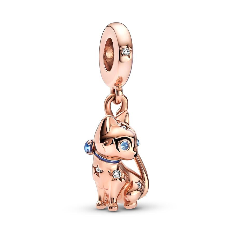 Rose Gold Plated Dangle Cat Charm Beads Fit Original Pandora 925 Sterling Silver DIY Jewelry MD317