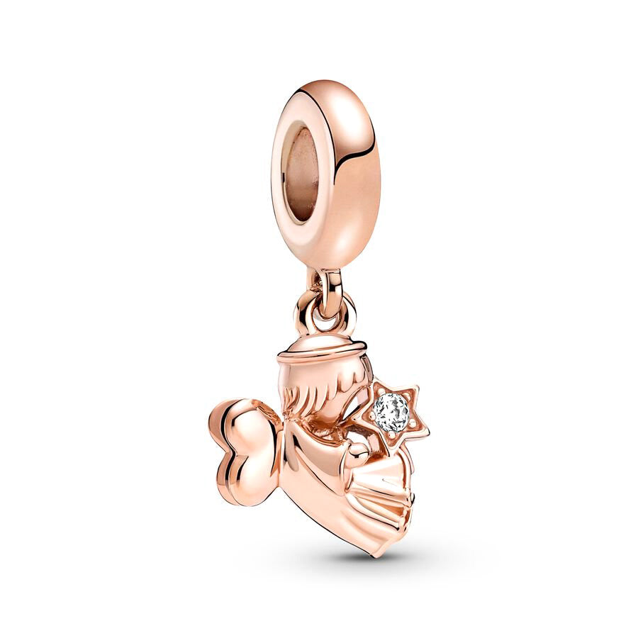 Rose Gold Plated Dangle Angel Charm Beads Fit Original Pandora 925 Sterling Silver DIY Jewelry MD318