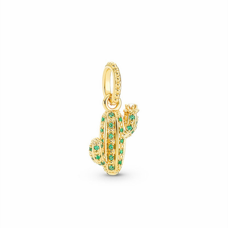 Gold plated Cactus Charm Bead Fit Original Pandora Bracelet DIY Jewelry DZ328