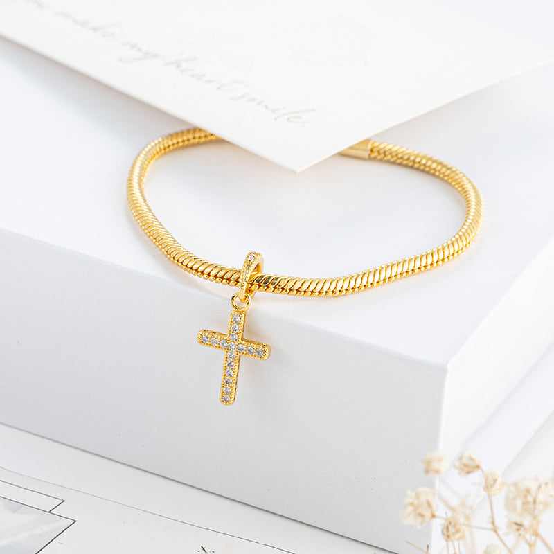 Gold plated Cross Charm Bead Fit Original Pandora Bracelet DIY Jewelry DZ33