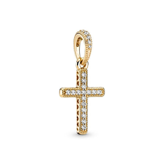 Gold plated Cross Charm Bead Fit Original Pandora Bracelet DIY Jewelry DZ33